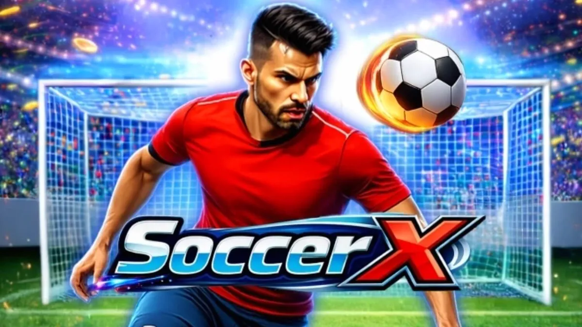 Interface do jogo SoccerX mostrando o goleiro e a escada de multiplicadores